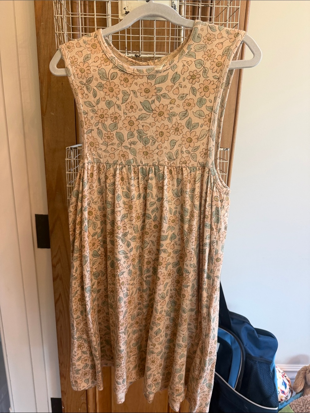 Girls Floral Sleeveless Cotton Dress - Light Peach